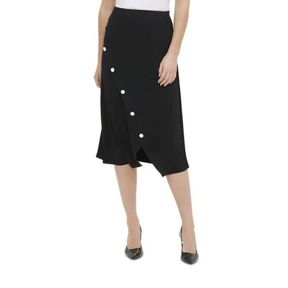 Calvin Klein Women's Size XL Snap Button Horizontal Skirt Black NWT - Picture 1 of 11